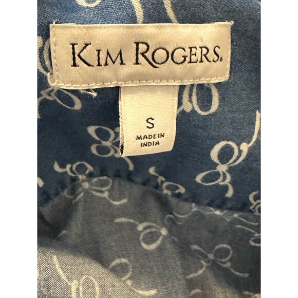Kim Rogers blue chambray bow ribbon print button shirt size small - Picture 3 of 7
